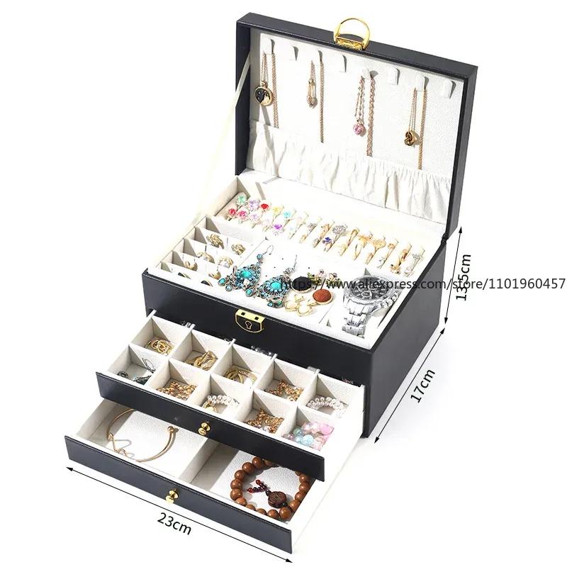 Large Capacity Light Luxury High-End Exquisite Jewelry Box 2025 New Necklace with Lock Earrings Anti-Oxidation Storage Box