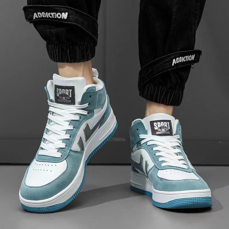 Fashion Men's Trending Four Seasons High Top Skateboarding Breathable Shoes Large Size Students Male Casual Soft Sole Comfortable Sneakers for Teens