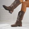 Обувь для женщин 2024 Высококачественные женские сапоги до середины икры Новые вышитые современные сапоги Женские сексуальные туфли на квадратном каблуке Femalezapatos