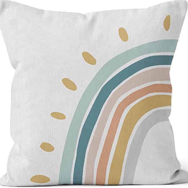 Modern Minimalist INS Rainbow Pillowcase Fresh Printed Linen Cushion Pillowcase Living Room Sofa