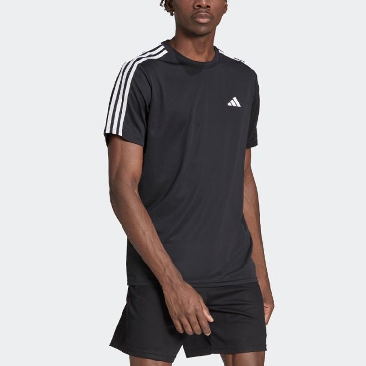 adidas Трехполосная футболка с короткими рукавами и цветными блоками, мужские топы, черные IB8150
