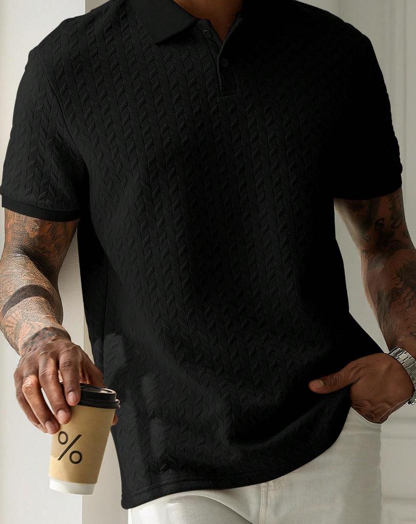 Летняя мужская однотонная рубашка-поло 2025 - Короткий рукав, Деловой стиль, Ткань из химических волокон