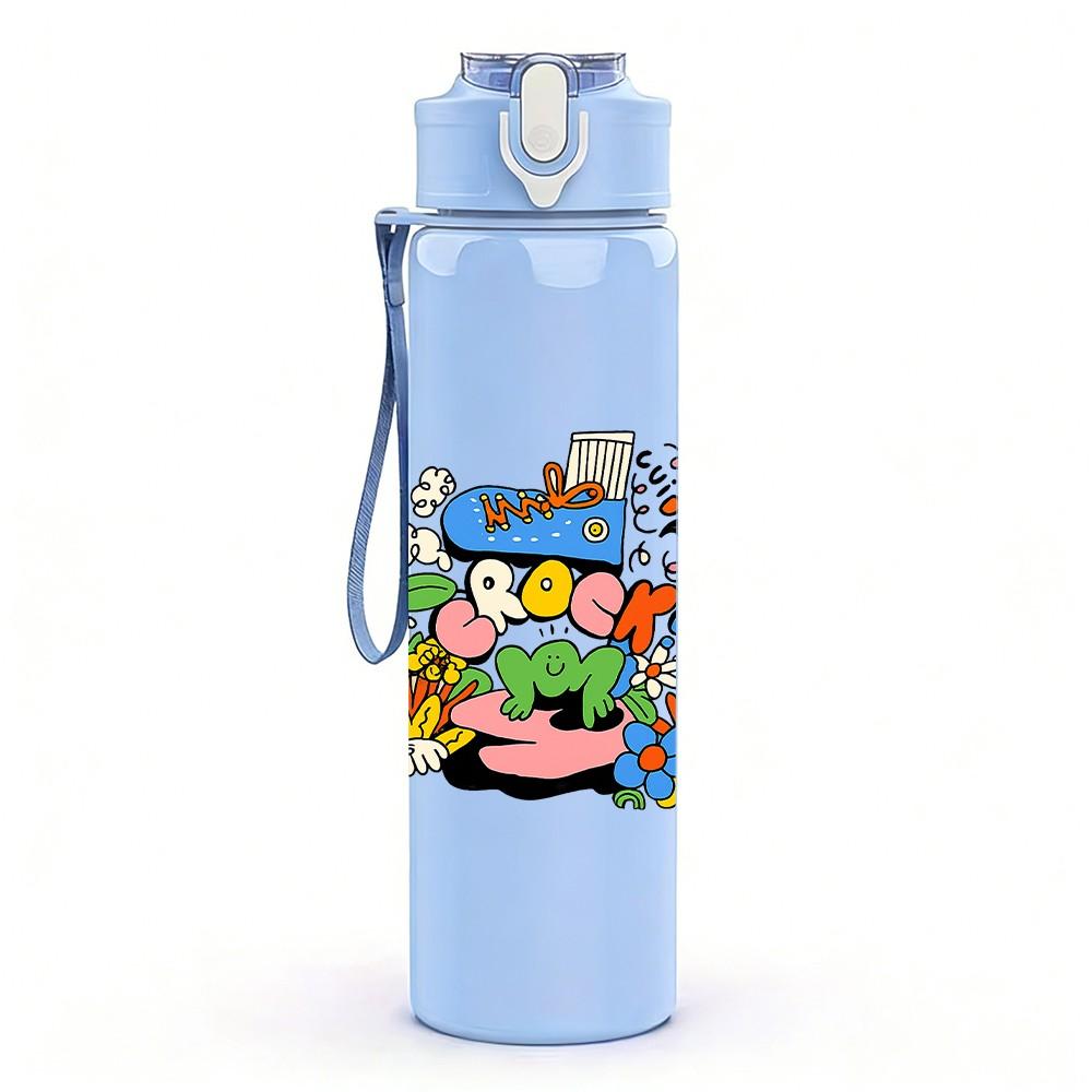 1PC Party Cartoon Pattern 750ml Color Plastic Sports Water Bottle Leakproof Flip Straw Lid Suitable for Sports Office Home Use
