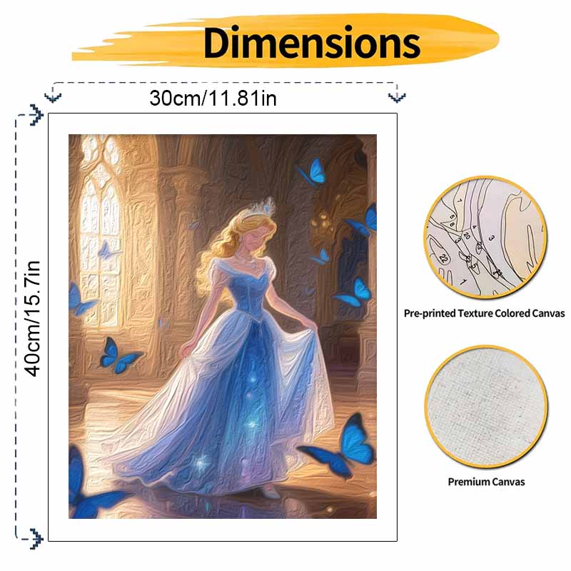 Disney princess blue gown castle butterflies oil painting hand painting coloring painting handmade diy home decoration gift