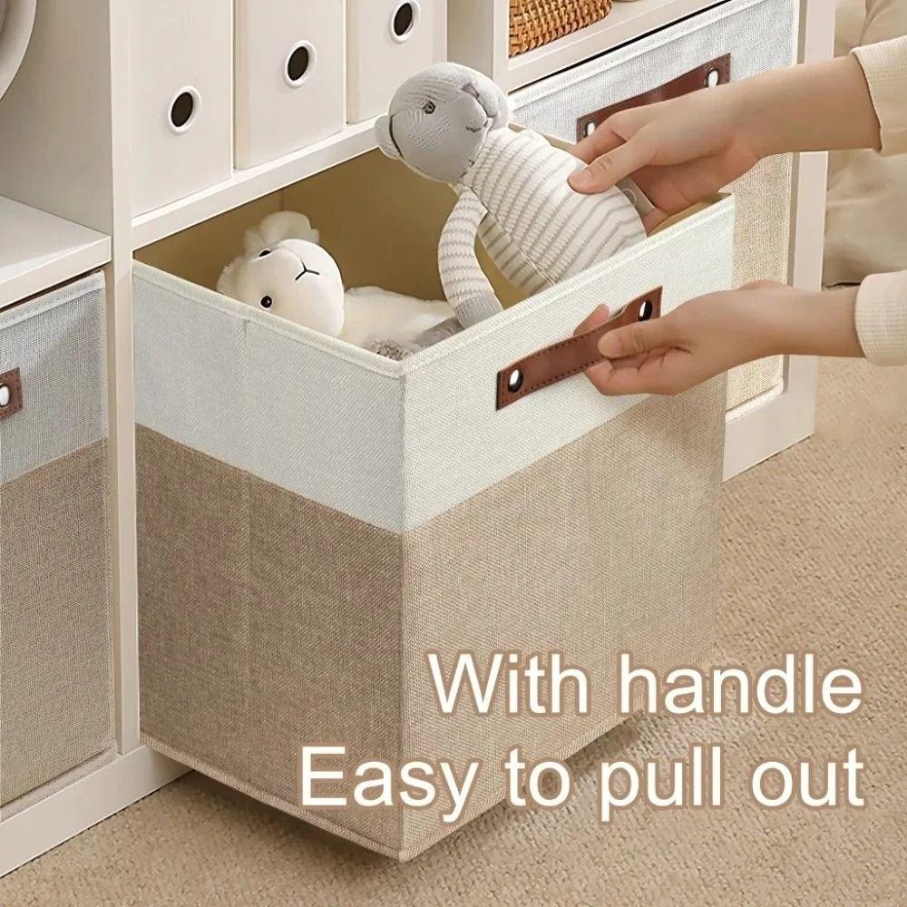 Large Capacity Linen Fabric Storage Basket Side Handles Toys Sorting Box Desktop