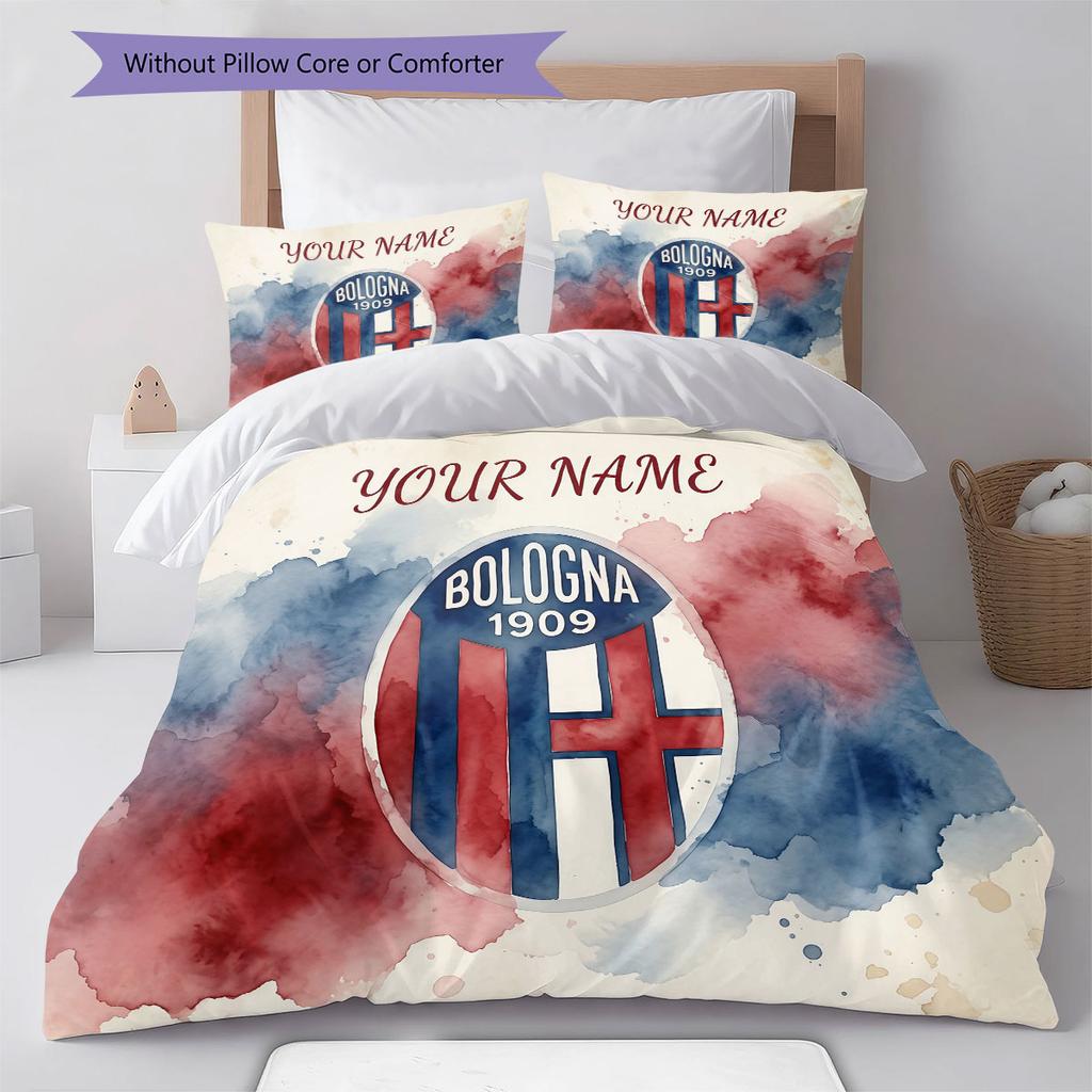 Custom Name,Bologna FC Pattern Bedding Home Decoration Birthday Gift ( 1 duvet cover + 2 pillowcase, without core),fan merchandise.
