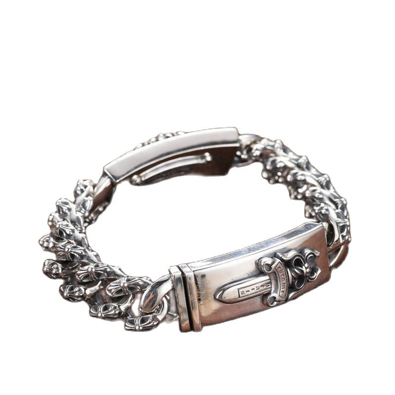 Стерлингового серебра 925 пробы, властный двуручный брендовый браслет с крестом и мечом, мужской браслет в стиле ретро с сердцем вороны, ювелирное изделие, подарок