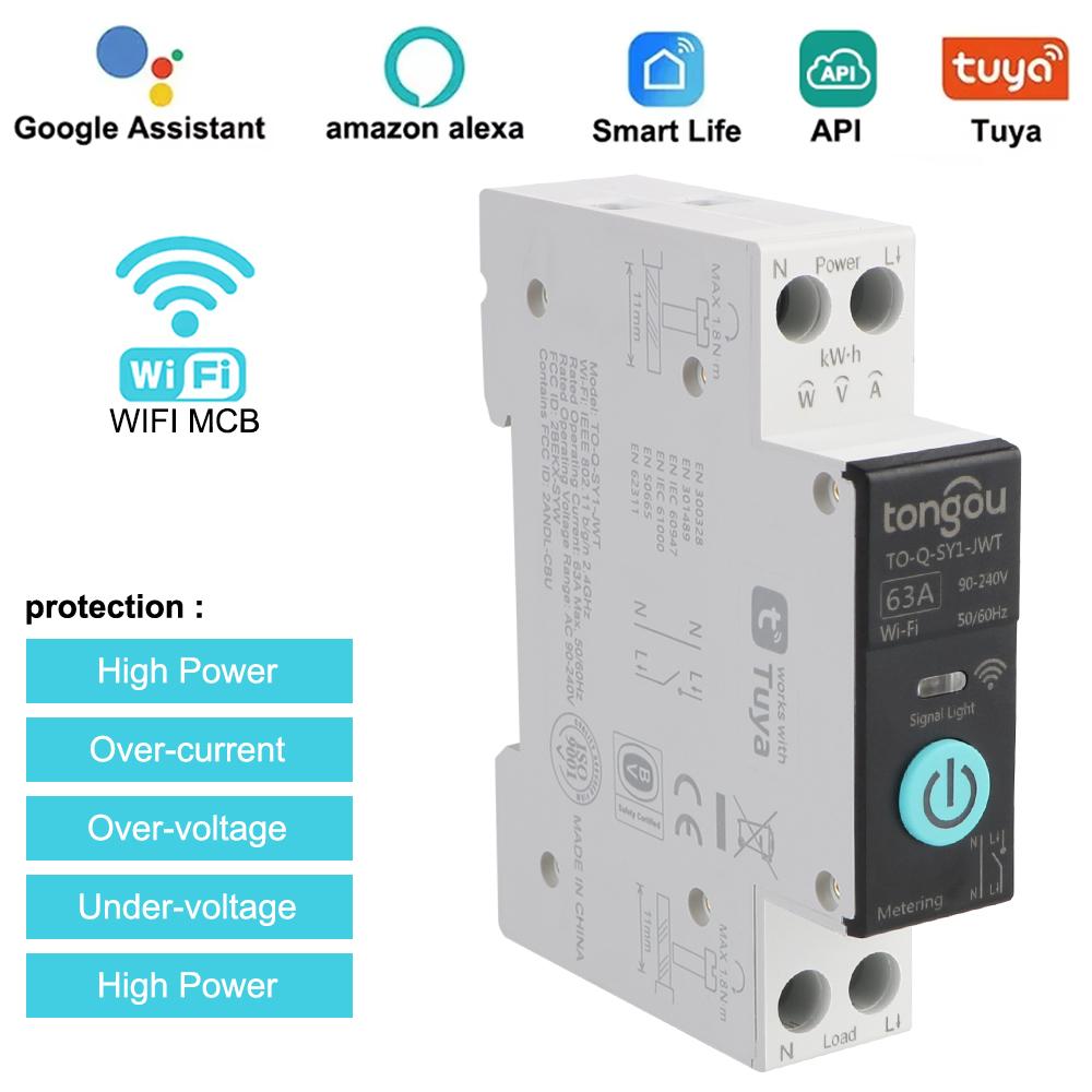 Поддержка Home Voice Control 63A Home Accessories SmartLife App Timer Module 1P Wifi Smart Circuit Breaker Switch