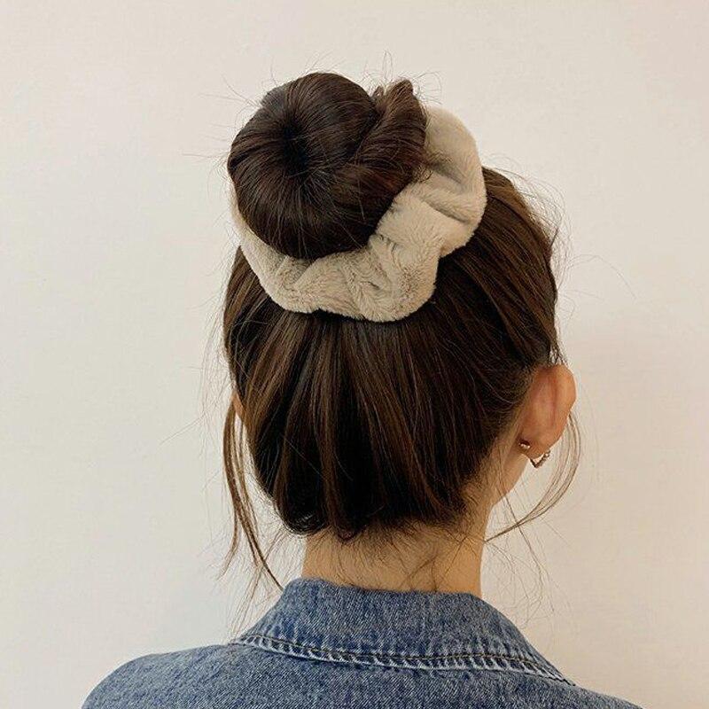 Зимние теплые мягкие резинки для волос для женщин и девочек, милая плюшевая эластичная лента для волос, разноцветная резинка-петля для волос, аксессуары для волос
