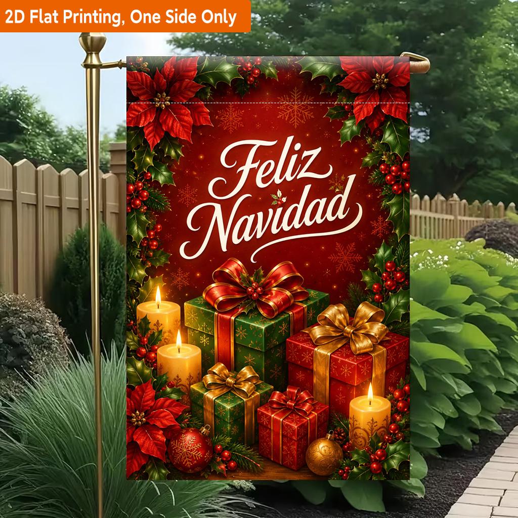 2D Flat, 2D Flat Printing Garden Flag 1pc, Christmas Gifts And Candles Durable Single-Sided Print Yard Flag, Garden & Home Holiday Decoration, 29.97x4