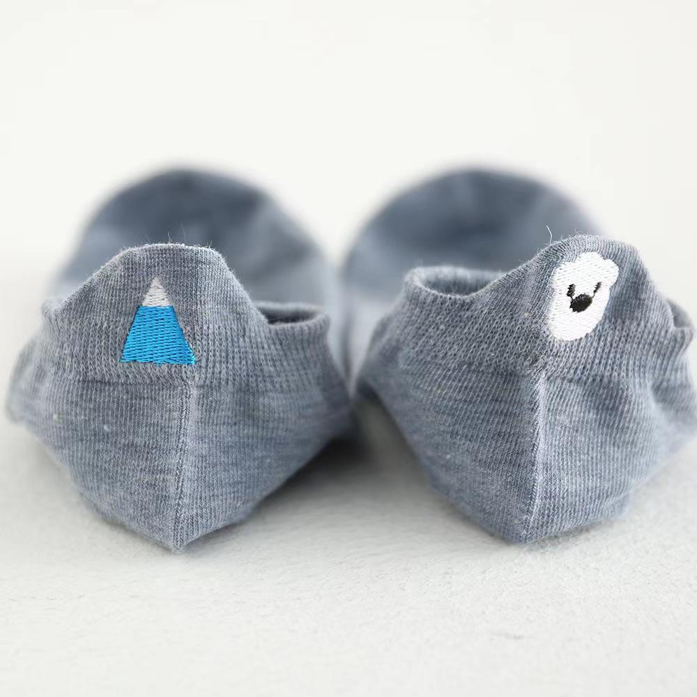 Милые женские хлопковые носки с мультяшной вышивкой на весну/лето 2024 года - Повседневные, дышащие, короткие носки-лодочки