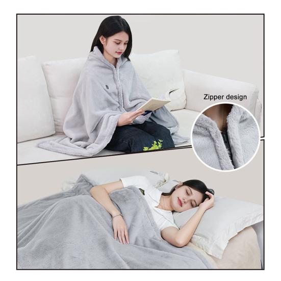 USB Heated Shawl Blanket 2-in-1 Wearable Electric Wrap with Zipper Quick Heat Wireless Heating