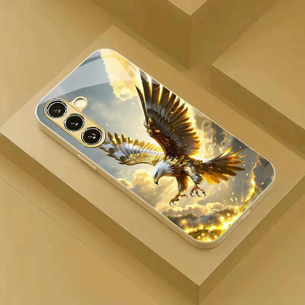 Электроplated стеклянный чехол для телефона с изображением орла, подходит для Samsung Galaxy S26 S25 S24 S23 S22 S20 FE/Ultra/Plus 5G, противоударная задняя крышка