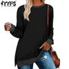 Women's Fashion Casual Solid Color Print Fall Winter Long Sleeve O-Neck Pullovers & Long Sleeves