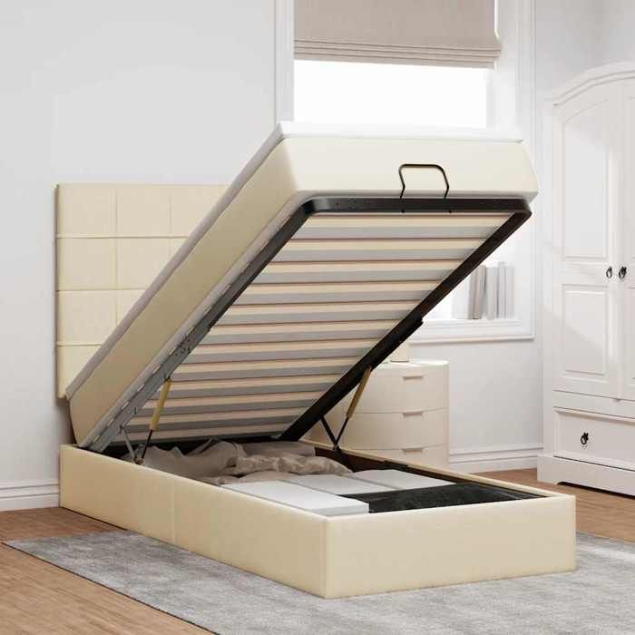 Lit ottoman - Maison Exclusive - 90 x 200 cm - Tissu crème - Rangement hydraulique