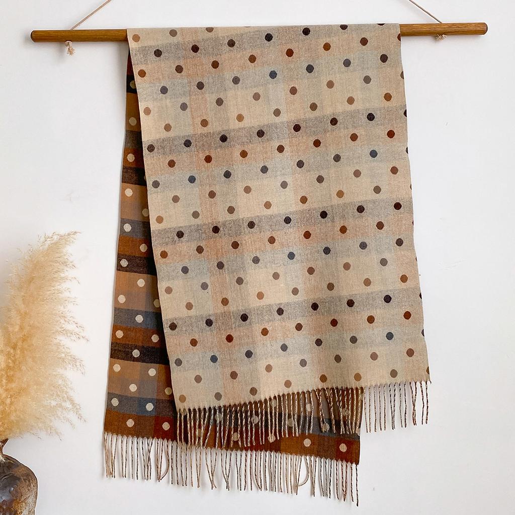 Splicing Polka Dots Autumn And Winter Jacquard Imitation Cashmere Extended Scarf Women'S Thermal Air Conditioner Shawl Thickened Scarf