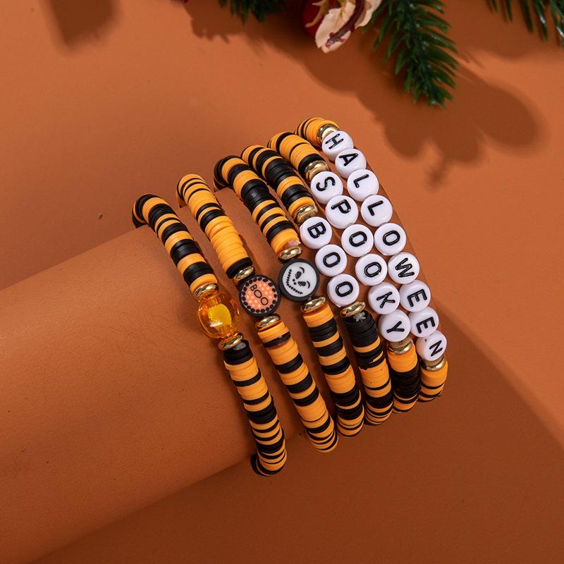 Хэллоуинские stacking браслеты из мягкой глины, горячая распродажа, бусины 1011, новые браслеты, веселые и забавные ручные аксессуары