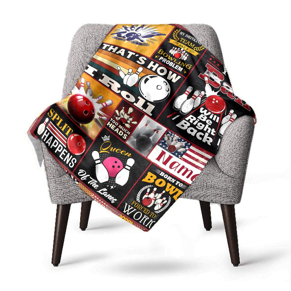 Bowling Theme Home Customize Your Name Blankets Comfortable Soft Lightweight Allseason Multipurpose Blanket For Picnics Sofas Offices Beds Living