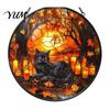 Unique Birthday Gift for Her Halloween Moon Black Cat Suncatcher Jigsaw Puzzle, 2D Acrylic Mystical Feline Window Hanging Tiffany Style Light