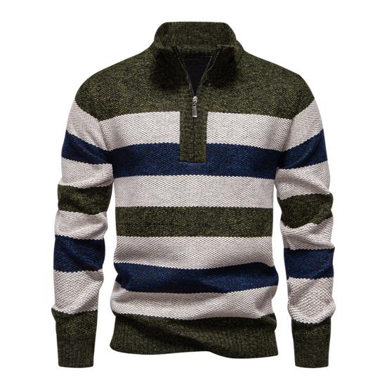 Men Knitted Sweater Color Block Zippered Half Turtleneck Pullover Tops Long Sleeve Half-Zipper Casual Pullover Tops