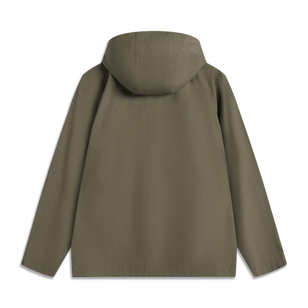 Li Ning Sports Lifestyle Series Hooded Windbreaker Long Sleeve Coat Men Outerwear Military-Green AFDV187-3