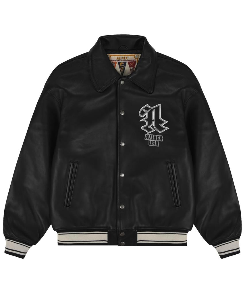 Avirex Graphic Varsity Leather Jacket / 7835250011 Black