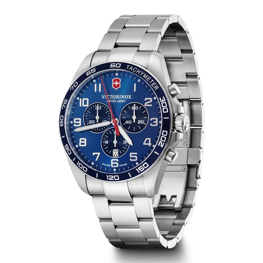 Victorinox Серебряные часы из нержавеющей стали с тахиметром и швейцарским механизмом FIELDFORCE CLASSIC Подарочный item 241901 Мужской хронограф, Сделано, CHRONO, №.