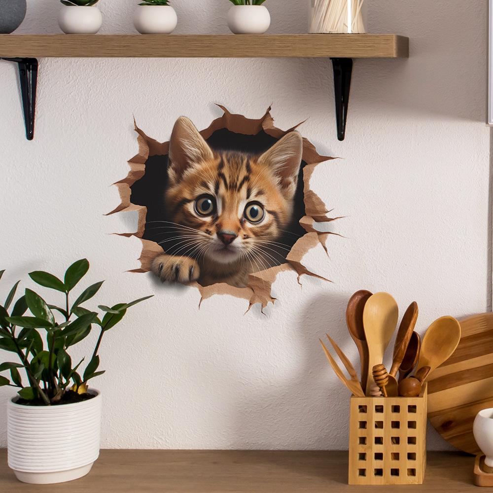 Мультфильм милый милый сломанный настенный кот спальня гостиная двери и окна украшение дома настенные наклейки