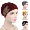 Women Beads Flower Scarf Hat Cancer Chemo Velvet Hat Beanie Turban Head Wrap Cap