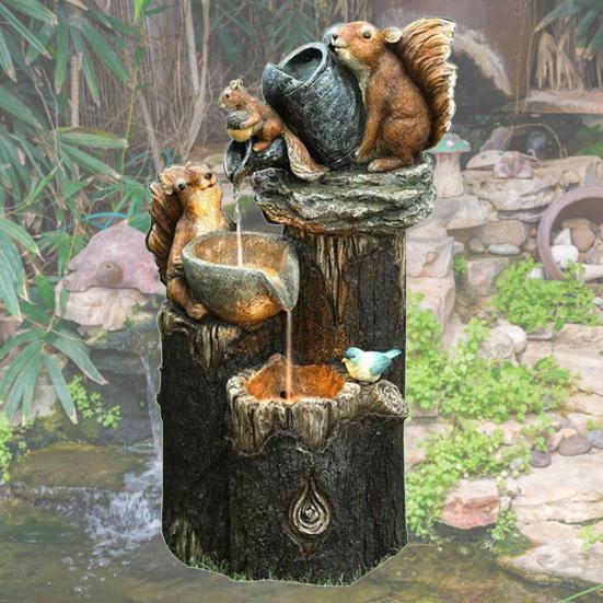 Animal Statue Cute Luminous Solar Powered Cascading Freestanding LED Squirrel Figurine Duck Decor Garden