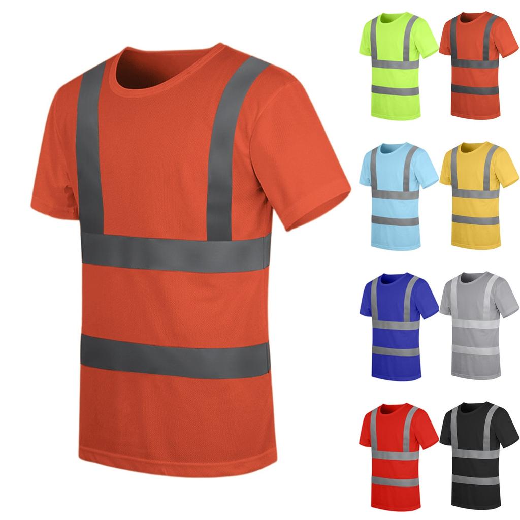 Men's Round-neck Quick-drying Reflective Outdoor Construction Environmental Sanitation Safety Building Labor Reflective Work Clothes Short-sleeved To