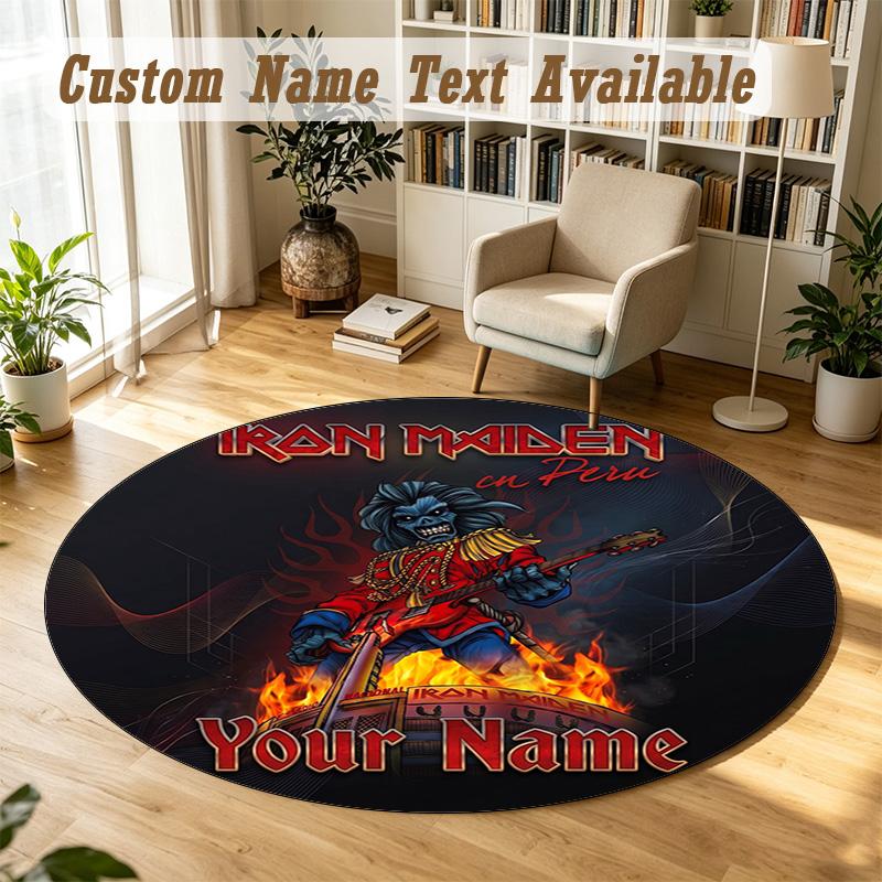 Round Rug Custom NameIron Maiden Pattern Non Slip Carpet Home Floor Decor