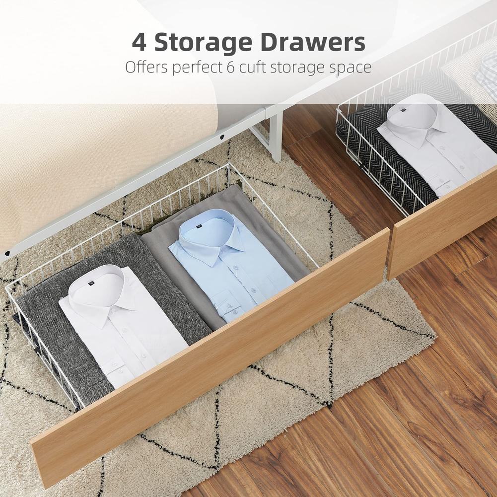 Кровать-платформа размера «queen-size» с 4 ящиками для хранения вещей, каркас кровати с изголовьем и изножьем, пружинный блок не требуется