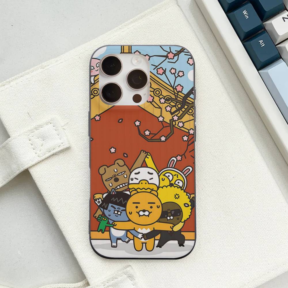 Cartoon K-KAKAO CUTE F-FRIENDS Soft Corrugated Phone Case For IPhone 11 12 13 14 15 16 17 Pro Max Plus Pro Shockproof Cover