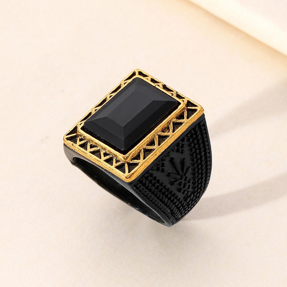 Vintage Obsidian Men's Fashion Hand Jewelry Punk Hip Hop Ring
