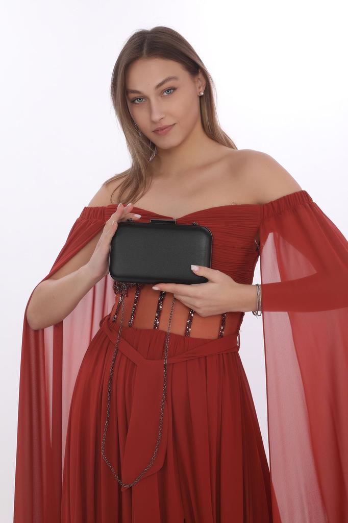 Women's Stylish and Useful Evening Dress Bag Women's Black Skin Matte Evening Dress Portfolio Clutch Bag