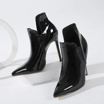 Новые черные остроносые лакированные кожаные эластичные высокие каблуки короткие сапоги челси модные туфли-лодочки для вечеринок туфли женские сапоги женские