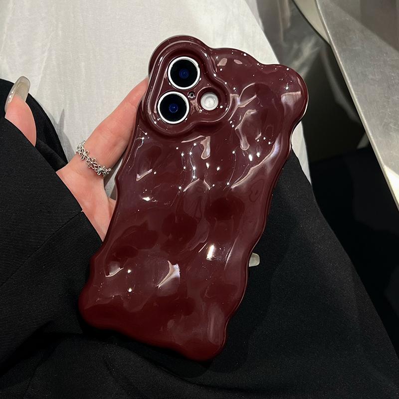 Чехол с глянцевым волнистым узором цвета красного вина для iPhone 16 Pro Max 15 13 14 12 11 16 Plus, противоударный чехол из ТПУ