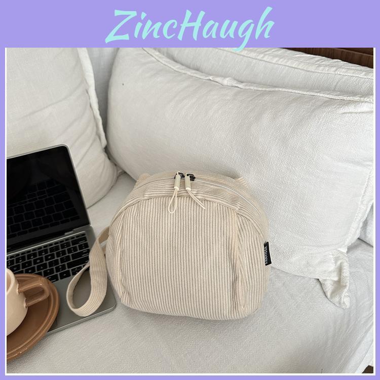 Classic Solid Color Oval Crossbody Bag Made Of Corduroy With Inner Pouch For Casual Outings