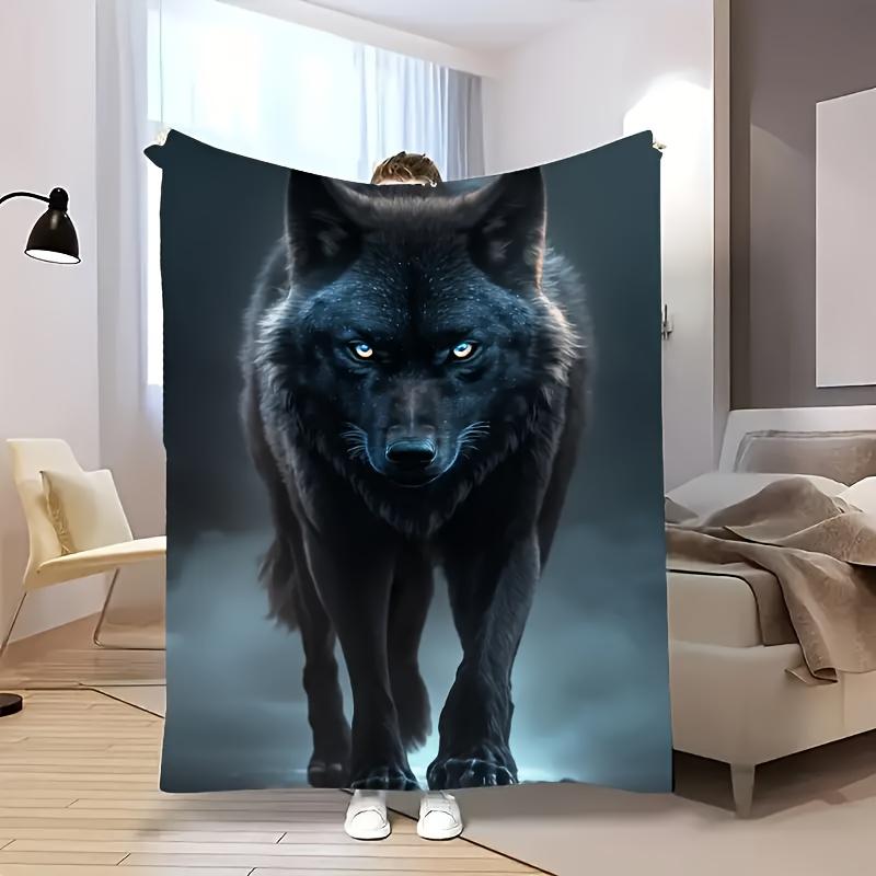 Ultra Soft Wolf Flannel Blanket - Featuring a Striking Black Wolf Design, | Vintage Style Blanket | Polyester Fiber Durability