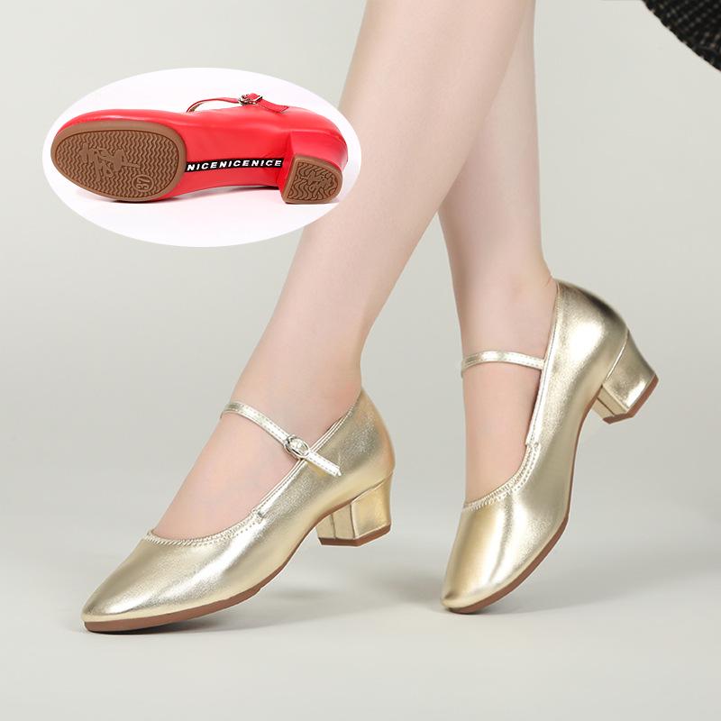 Женские серебристые туфли на среднем каблуке из мягкой кожи для бальных танцев