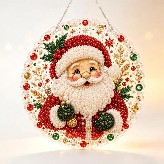 Acrylic Hanging Ornaments Christmas Rhinestone Painting Kit, DIY Wreath Art Craft for Adults, Double Kit Adults Sided Window Ornament, Gem Board Wall