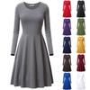 Women's Casual Round Neck Solid Color Long Sleeved Dress Fashionable Dress Dress