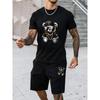 Summer Men's Suit Sunglasses Bear Print Short-sleeved Round Neck T-shirt Summer Leisure Outdoor Comfort Clothing