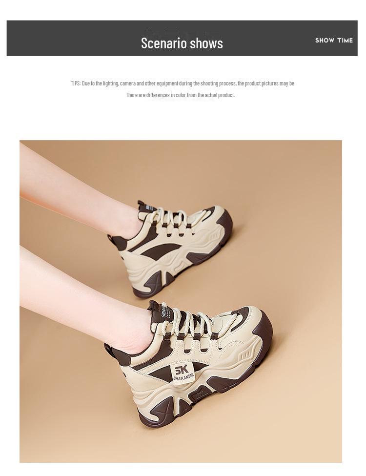 Женские туфли Dad Shoes из натуральной кожи на толстой подошве, увеличивающие рост и отделанные бархатом, повседневные спортивные кроссовки осень/зима 2024 года.