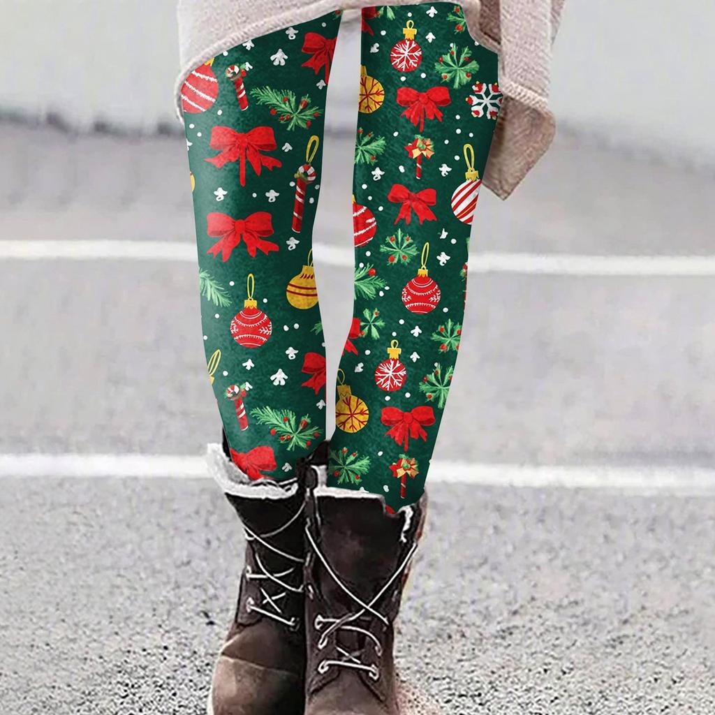 Women's Casual Outdoor Christmas Pattern Slim Fitting Elastic Yoga Pants Cropped Pants