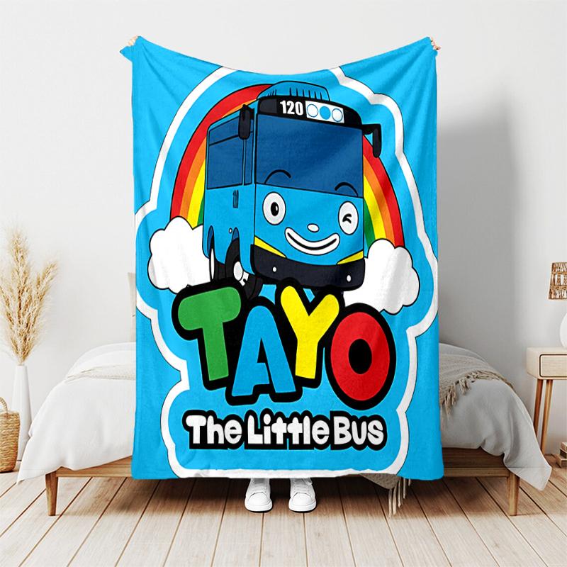 1pc Blanket the little bus tayo Print Design, Lightweight Blanket for Sofa, Bed- Soft &Warm, Gift for All Seasons like Christmas, Halloween