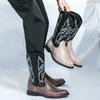Men’s Pointed Toe Embroidered Western Cowboy Boots Casual Retro Dress Leather Men’s Mid-calf Boots Plus Size