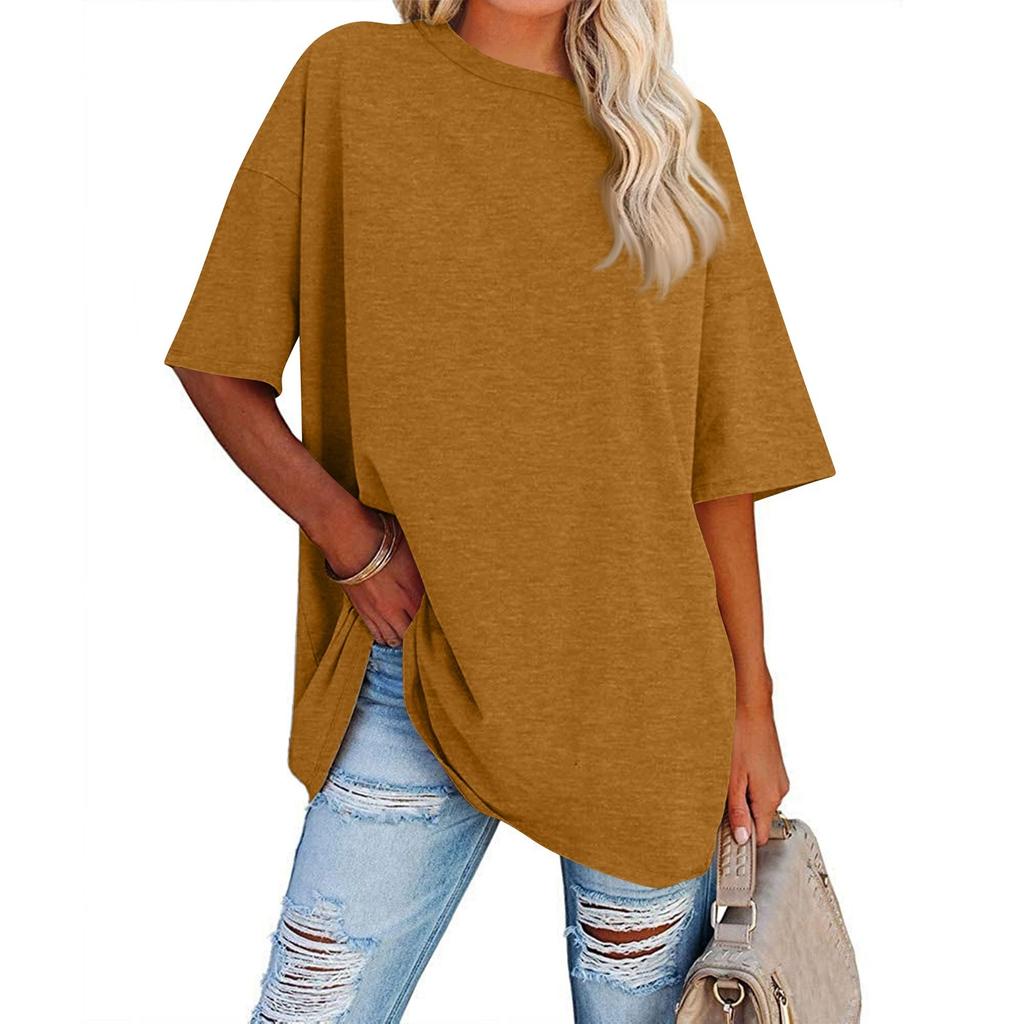Womens' Fashionable And Casual Solid-color Basic Round-neck Short-sleeved Top