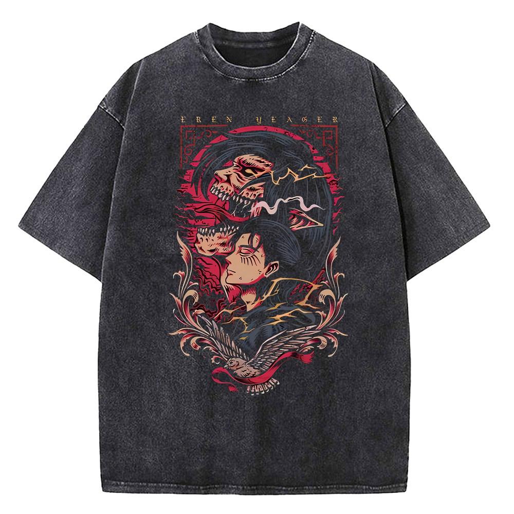 Harajuku Anime Attack on Titan Print Tee Men Women High Quality Cotton T-shirts Casual Loose T Shirt Male Vintage Washed Tshirt
